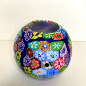 Mosaic Flowers Blue Ball Round Globe Glow Candle Handmade Vintage New Un…